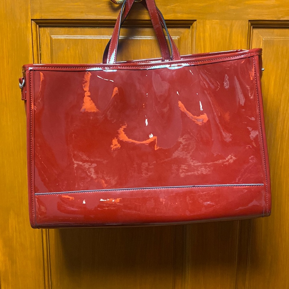 Who what wear red vinyl handbag zara style